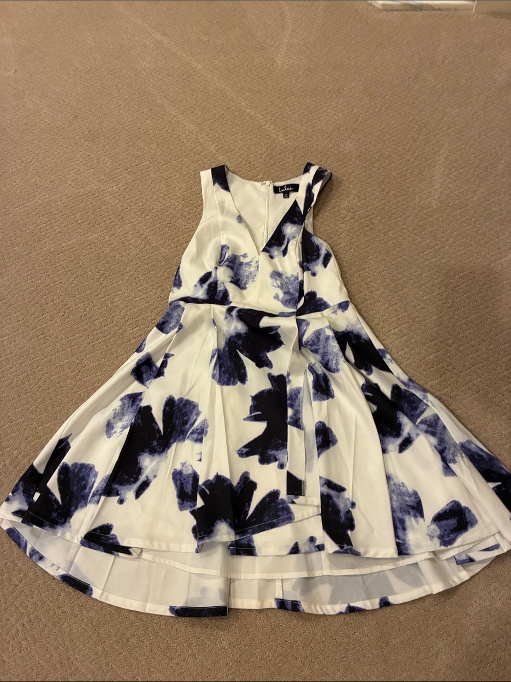 Lulu's White Dress with Navy Floral Print